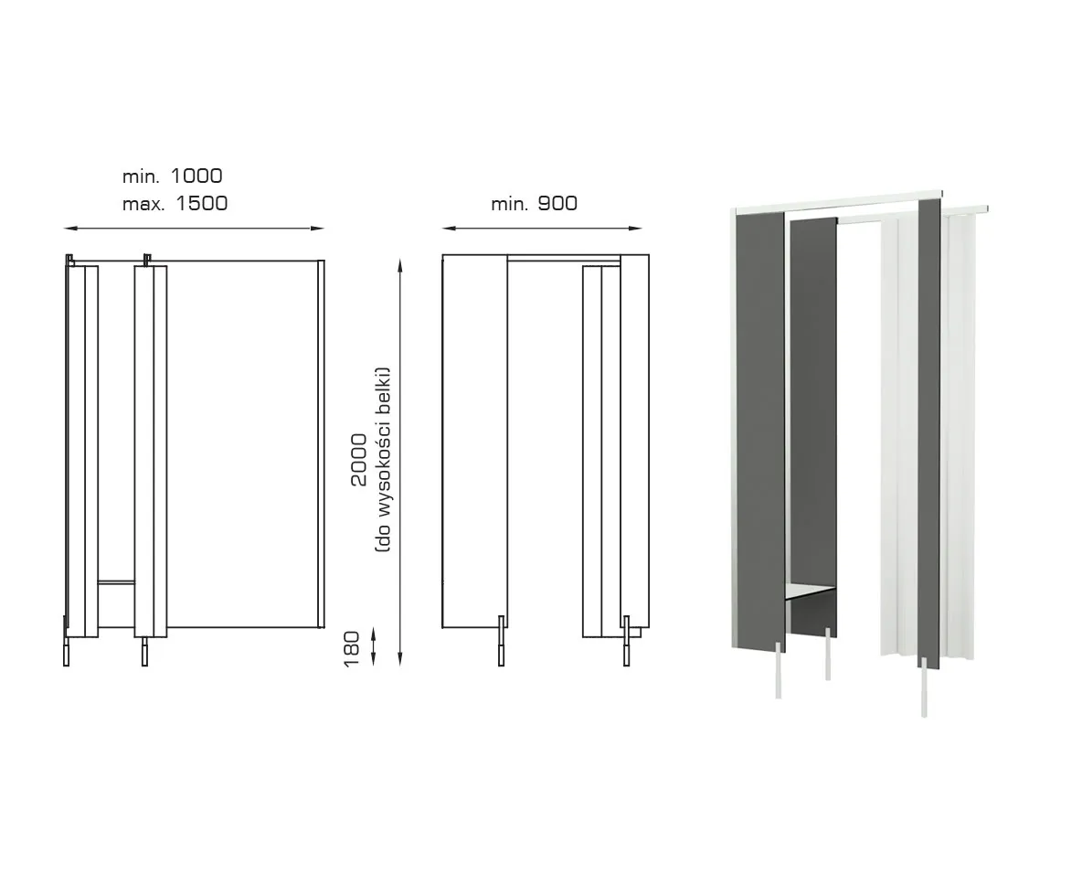 Wymiary ścianek natryskoweych T-F