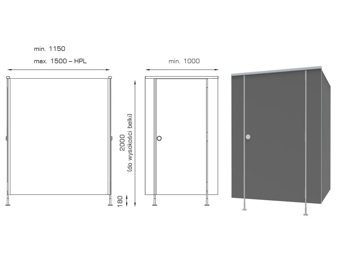 Przebieralnia przejściowa wymiary Alsanit